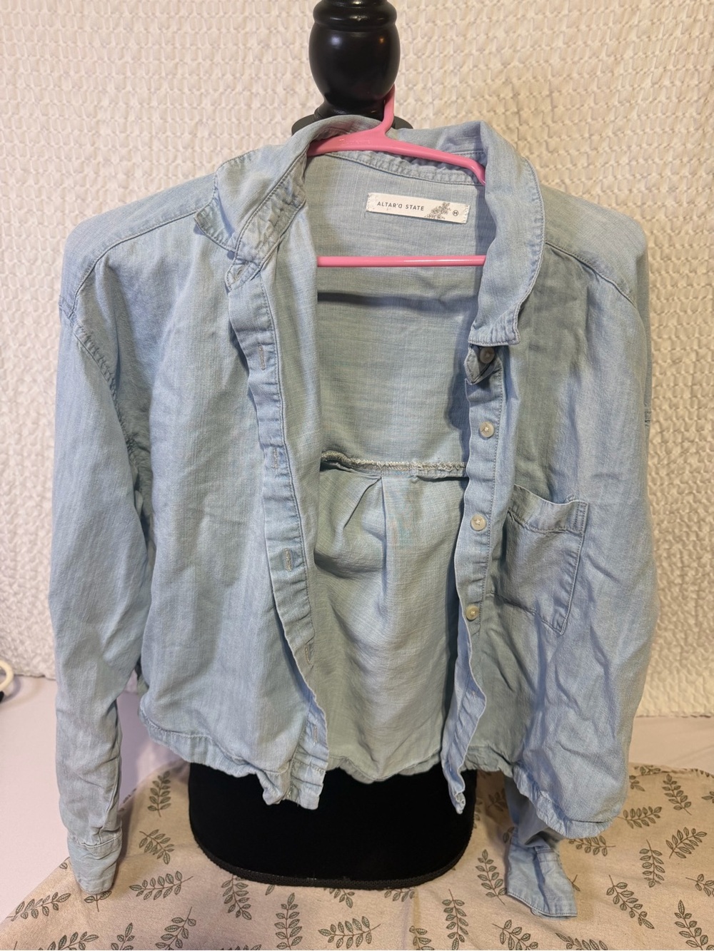 Altar'd State Light Blue women’s  Button-Down Denim Shirt crop